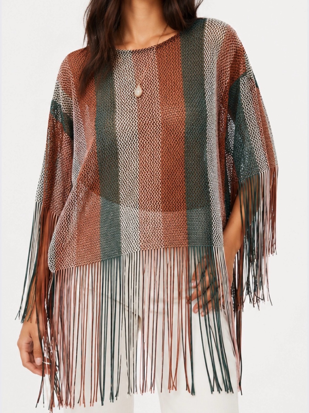 Zara Multicolor Chevron Fringe Woven Boho Festival Crop Top